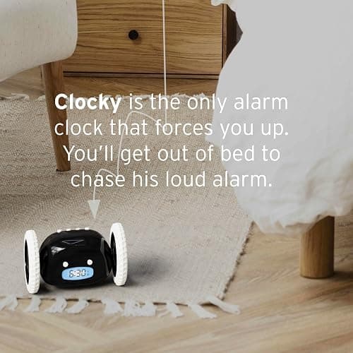 CLOCKY Extra Loud Alarm Clock for Heavy Sleepers on Wheels Rolls Runs Away Vibrating, Easy to Set Super Smart Snooze Digital Bed Shaker Alarm Clock Funny Gift for Adults Kids Teens Bedrooms (Black) thumbnail 4