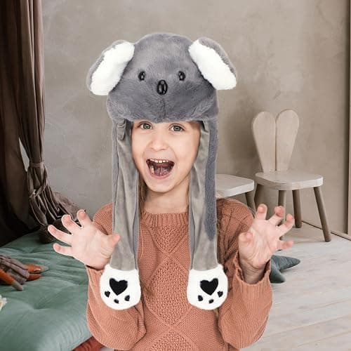 Bubblepompom Animal Hat with Ears Moving Jumping Pop Up Beating Hat Plush Holiday Cosplay Dress Up Funny Gift for Kids thumbnail 5