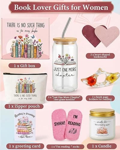 JORA Bookish Gifts for Readers: 9PCS Book Lover Gifts for Women Book Club Themed Gift Ideas Bookish Merch Reading Accessories for Reading Lover Bookworm Librarian Reader Pink thumbnail 8