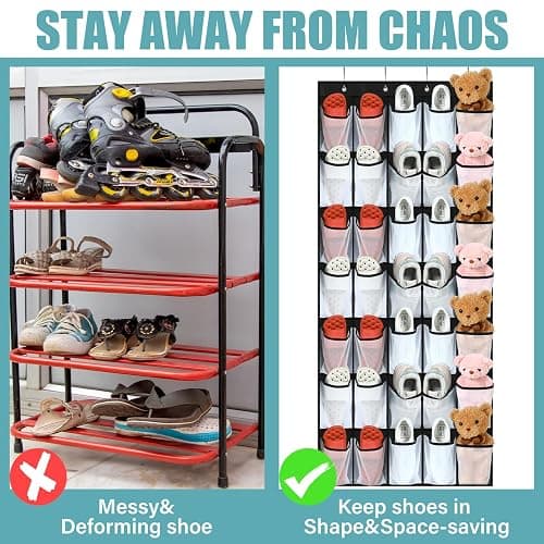 Windyun 2 Pcs 70 Large over The Door Shoe Organizer Hanging Shoe Rack for Closet Holder Black Mesh Pockets Back to School Behind Door Hanger Storage Nonslip for Home Room School Dorm, Each 35 Pockets thumbnail 2