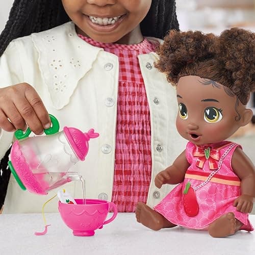 Baby Alive Bubbly Tea Party Berry Boo Doll with Teapot Accessories, Black Hair, 11 Inches, Kids Toys, Ages 3+ thumbnail 4