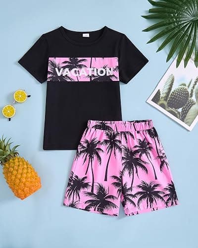 Boy Clothes Kids Boy's Summer Outfits Shorts Sleeve Crewneck T Shirt Tops Tees Shorts Sets Boy's 2 Piece Outfits thumbnail 6