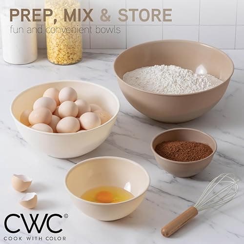 COOK WITH COLOR Mixing Bowls with TPR Lids - 12 Piece Plastic Nesting Bowls Set includes 6 Prep Bowls and 6 Lids, Microwave Safe (Brown) thumbnail 2