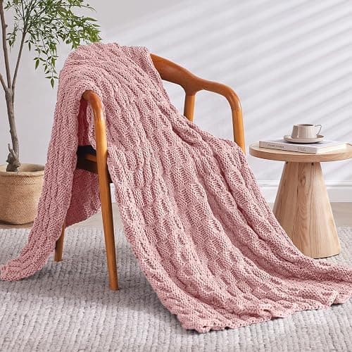 Wellfeel Knitted Weighted Blanket for Adult, No Beads Heavy Blanket 48” x 72'' 12lbs, Breathable Chunky Knit Blanket, Cooling Weighted Blanket for Hot Sleepers, Christmas Home Decor (HoneyPink) thumbnail 2