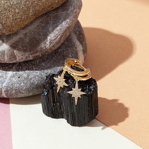 PAVOI 14K Gold Plated S925 Sterling Silver Post Lightweight Drop/Dangle Huggie Earrings for Women | Religious Ornament: Cross, Evil Eye, Clover, Celtic | Dainty Earrings for Women thumbnail 3