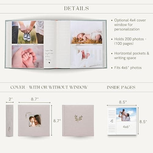 Elegant Linen Photo Album - 200 Acid-Free Pockets for 4x6 Pics - Perfect for Weddings & Gifts thumbnail 2