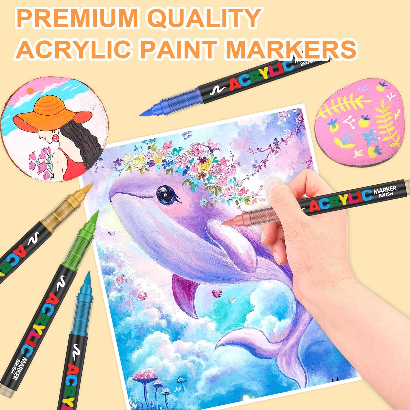 Marcadores Acrílicos 168 Colores Punta Brush – Tinta Acrílica Líquida de 2.4 ml, Caja de 7 Niveles, Ideal para Arte en Roca, Madera, Vidrio, Tela y Más – Rotuladores Acrílicos de Pintura thumbnail 3
