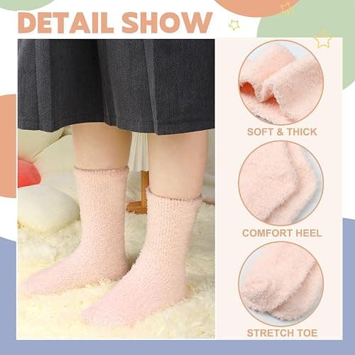 6 Pairs Womens Fuzzy Socks Winter Warm Soft C/ozy Fluffy Microfiber House Sleeping Slipper Socks Christmas Gifts thumbnail 3