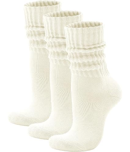 Acomono Scrunch Crew Socks 3 Pack – Retro Slouchy Cotton Calf Socks for Men & Women Cushioned Solid Stacked Boot & Sneaker - Image 1