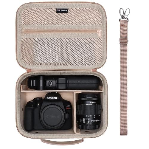 Camera Case Compatible with Canon EOS Rebel T7/R50/R6 Mark II/R100/R50 V/T6/R8/R10/R5 Mark II/RP/R7/5D Mark IV/SL3/R5/T100 DSLR SLR Camera, Len and Tripod with 4 Dividers and Shoulder Strap, Beige - Image 1