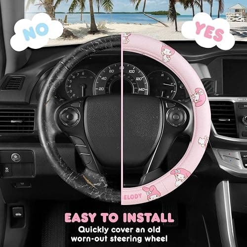 Sanrio My Melody Pastel Pink Steering Wheel Cover for Car, SUV, Truck | Universal Fit Cute Car Accessories & Gift for Women, Official Licensed Steering Wheel Protector, Fits 14.5"-15" Wheels thumbnail 4