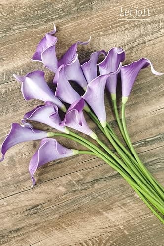 Letjolt Calla Lily Purple Artificial Flowers 12Pcs Table Flower Decor Faux Calla Lilies Bouquet for Wedding Bride Shower Home Decoration, Purple thumbnail 4