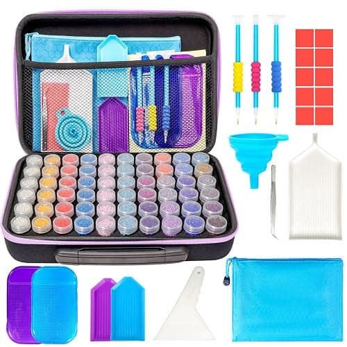 MoeeBtee Diamond Painting Organizer - 60 Slot Accessories and Tools Case, Jewelry Beads Storage Box - Purple - Image 1