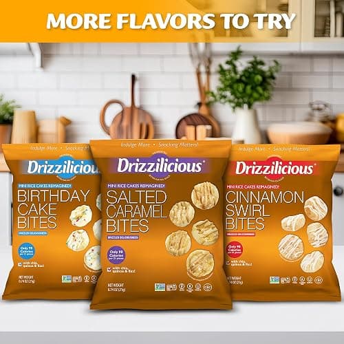 Drizzilicious Mini Rice Cakes Variety Pack - Rice Crisps, Healthy Snack for Adults and Kids, Flavored Rice Cakes, Vegan, Gluten Free, Allergen Free, Only 90 Calories Per Bag - 0.74 oz (Pack of 12) thumbnail 7