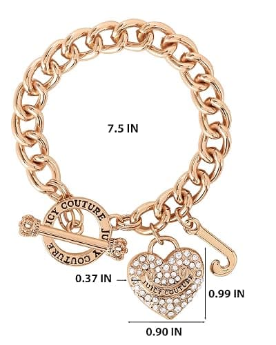Juicy Couture Bracelet 7-7.5", Goldtone Heart Charm and Toggle Bracelets for Women, Juicy Jewelry thumbnail 4