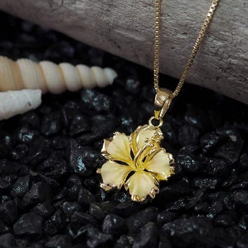 Hawaiian Silver Jewelry 17mm Sterling Silver Hibiscus Pendant Necklace, Chain Necklace with Hibiscus Flower Pendant, 16+2" Extender, Made in Italy thumbnail 5