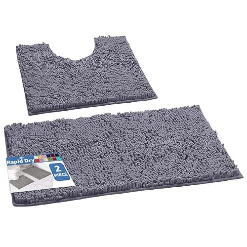 LuxUrux Bathroom Rug Set 2 Piece, Soft Absorbent Cheinlle Microfiber Bath Mat with Contour Toilet Rug, Non-Slip, Machine Wash Dry, Plush Shaggy Mats for Bathroom (20"x 30"+20"x 20" U-Shaped Gray) thumbnail 4
