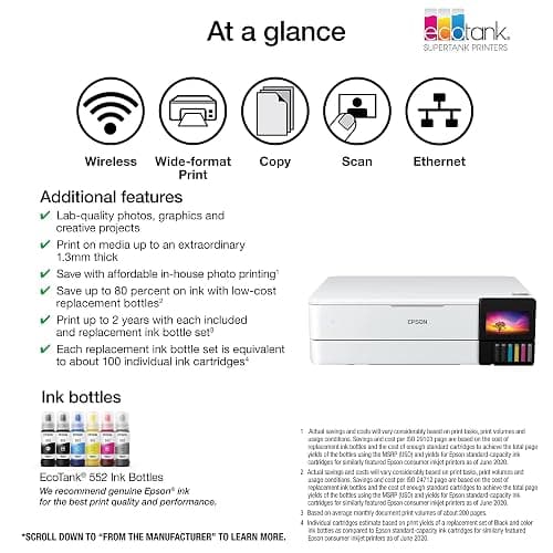 Epson EcoTank Photo ET-8550 Wireless Wide-format Color All-in-One Supertank Printer with Scanner, Copier, Ethernet and 4.3-inch Color Touchscreen thumbnail 5