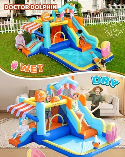 Doctor Dolphin Inflatable Bounce House with Slide and Blower for Kids, Double Slide Jumping Inflatable Bouncer Blow Up Bouncy Castle with Ball Pit for Indoors and Outdoors thumbnail 6