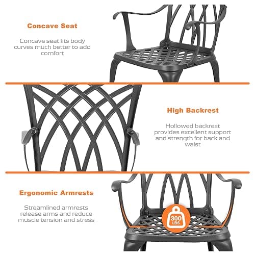 NUU GARDEN Bistro Set 3 Piece Outdoor All Weather Cast Aluminum Patio Bistro Set Patio Table and Chairs Set of 2 with Umbrella Hole for Backyard, Balcony, Front Porch, Lawn, Black thumbnail 7
