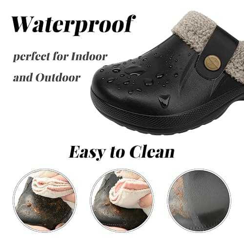 ChayChax Women and Men Fur Lined Clogs Memory Foam Warm Fuzzy Slippers Winter Waterproof Indoor Outdoor Slipper thumbnail 5