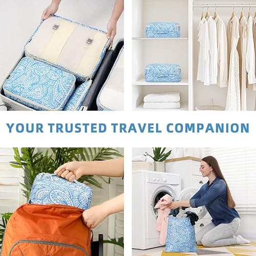 BAGAIL 8 Set Packing Cubes Luggage Packing Organizers for Travel Accessories-Blue paisley thumbnail 7