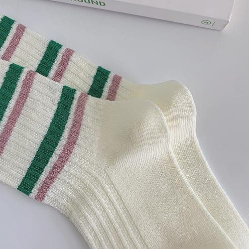 Xhonp 5 Pairs Cute Big C Letter Crew Socks Sports,Casual,Striped for Women Socks thumbnail 4