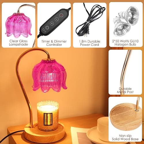 Merrtody Vintage Flower Candle Warmer Lamp with Timer & Dimmer - Lotus Candle Lamp Warmer - Fits All Jar Scented Candles，Unique Gifts for Mom thumbnail 2