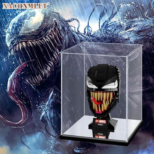 Premium Clear Acrylic Display Case with LED Lights – Dustproof & UV-Protected Showcase for Lego Venom Mask 76187, Star Wars Helmets & Collectibles - Without Overhead Light - 7.9"x7.9"x9.8"inch (for lego Venom Mask 76187) thumbnail 6