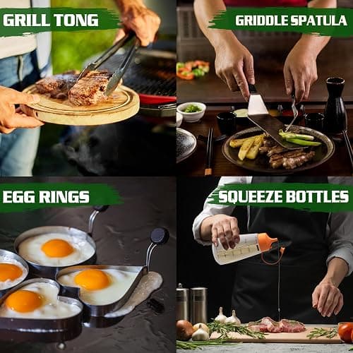 134 Pcs Griddle Accessories Kit for Blackstone - Perfect Flat Top Grill Accessories for Outdoor, Professional Round Melting Dome with Cast Iron Smash Burger Press for Barbecue. thumbnail 6