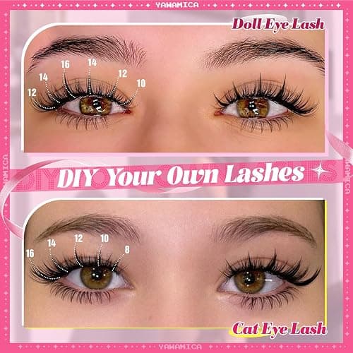 Yawamica Fairy Lash Clusters DIY Eyelash Extensions Manga Eyelash Clusters C Curly Spiky Anime Lashes Wispy Individual Lashes 8-16mm with 5-6mm Bottom Lashes Clusters for Manga Lash look (Fairy) thumbnail 2
