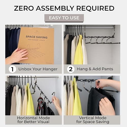 MORALVE Pants Hangers Space Saving - 2 Pack - Non-Slip Multi-Layer Space Saving Hangers - Multifunctional Clothing Rack for Closet Storage - Ideal for Jeans, Trousers, Skirts, Scarves & Slacks (Black) thumbnail 6