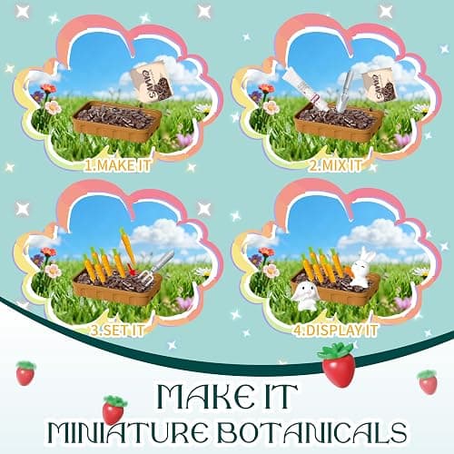 70 Pcs Make It Mini Botanicals Collectibles Playset, Paper Flower Bouquet DIY Crafts, Miniature Garden, Mini Plants, Bonsai, Potted, Succulent, Farm, Wooden Stand for Display, Toy Gift, Age 6+ (Brown) thumbnail 3