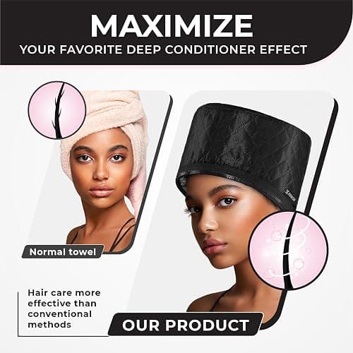 Hair Steamer For Natural Hair Home Use w/10-level Heats Up Quickly, Heat Cap For Deep Conditioning - Thermal Heat Cap For Black Hair, Great For Deep Conditioner (Black) thumbnail 3