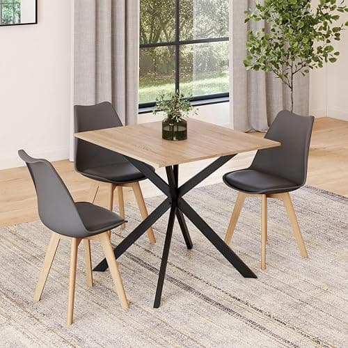 IDMarket Alix – Mesa de comedor extensible cuadrada 4-6 personas, pie araña madera y negro, 80-120 cm thumbnail 5