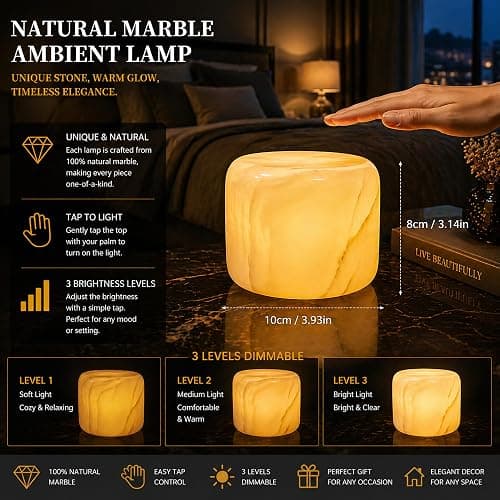 Marble Lamp Night Light Touch Bedside Table Lamp for Bedroom,Type-C Rechargeable Small Desk Bedside Small Lamps,Eye Caring Dimmable LED Ambient lamp (Eastern Jade Glow) thumbnail 2