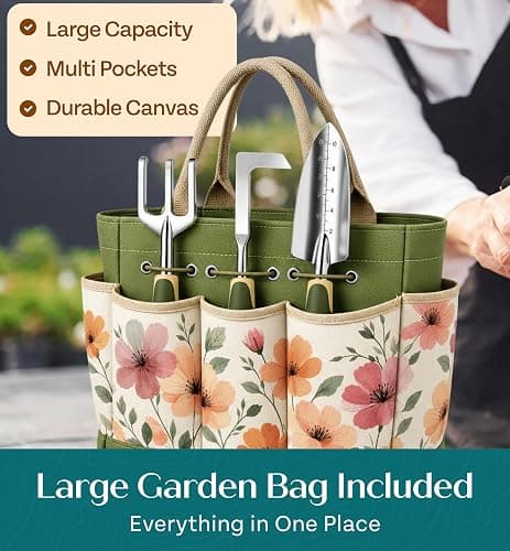 Heavy Duty Gardening Tools - Gardening Gifts for Women, Men, Mom, Dad - Durable, Ergonomic Garden Tools Set (Floral) thumbnail 3
