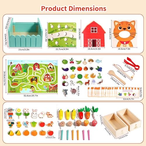 INIFEIDALA Montessori Farm Learning Game for Toddlers 3-5 | Wooden Activity Board,Challenge Cards,Fine Motor Skills,Sorting & Letter Matching,Screen-Free Educational Toy thumbnail 9