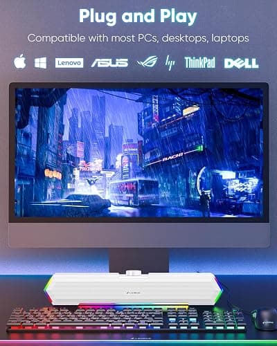 LENRUE G11 PC Speakers for Desktop, Touch Lights Computer Speakers with Surge Clear Sound, USB C/USB Powered for Computer Desktop PC Laptop Monitor (White) thumbnail 5