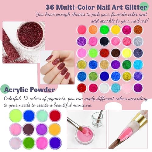 Acrylic Nail Kit,Professional Multicolor Acrylic Nails Powder Nail Starter Kit Decoration Tools with Everything UV Light for Beginners thumbnail 4