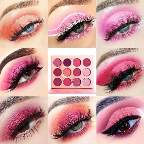 Pink Eyeshadow Palette,12 Colors Peach Matte & Shimmer Highly Pigmented Pink Mini Makeup Eyeshadow Pallet, Warm Natural Blendable Long Lasting Waterproof Small Pallets Eyeshadow for Women and Girls thumbnail 3