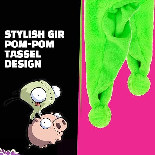 Invader Zim Beanie Hat, Gir Men's Cuffed Peruvian Winter Knit Cap with 3D Horns, Green, One Size thumbnail 6