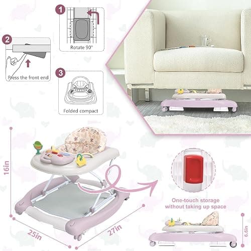 Foldable Baby 5-in-1 Activity Walker - Rocker, Activity Center, Bouncer, Seat Walker, Push Walker - Adjustable Speed Rear Wheels and Height Toys Ages 6-18 Months… (Purple) thumbnail 2