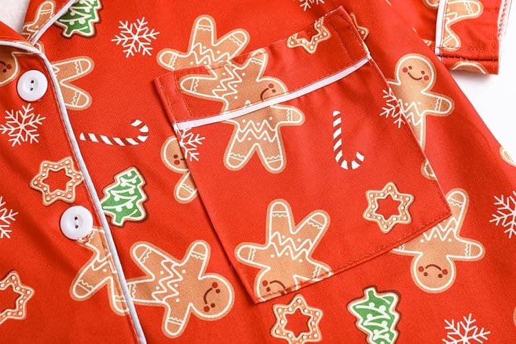 Vopmocld Girls Pajama Sets 3pcs Button Down Short Sleeve Long Pants With Shorts Sleepwear Cute Patterns Nighty For Teens - 12 - Xmas Gingerbread thumbnail 3