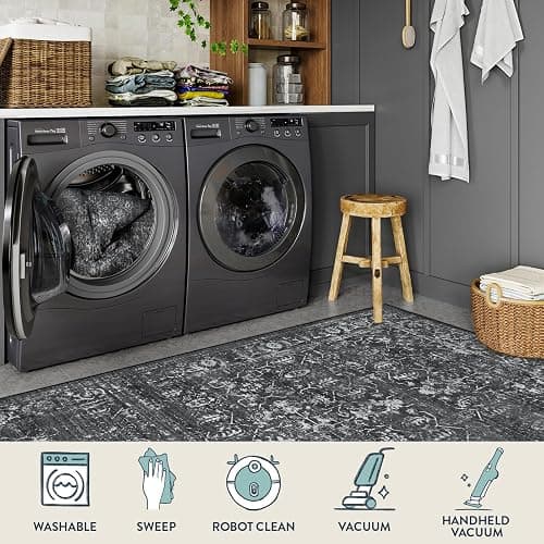 Lahome Area Rugs 9x12 Living Room Soft Large Rugs for Bedroom, Boho Black Dining Room Rug, Distressed Non Slip Low Pile Carpet for Indoor Home Office(9'x12', Black/Grey) thumbnail 4
