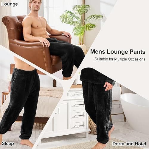 PJGGZ Mens Fleece Pajama Pants, Winter Warm Fuzzy Lounge Bottoms Long Soft Plush Fluffy Pj Pants with Pockets thumbnail 2