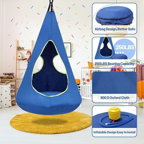 Kids Nest Swing Chair, Hanging Hammock Chair Nest Hammock Swing Chair for Outdoor and Indoor(32" D x 52" H),Detachable Play Tent Swing for Child Sensory Swing for Kids Age from 3-12 Years(Blue) thumbnail 4