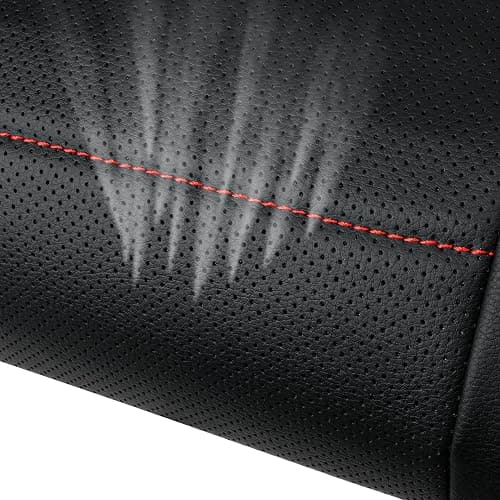 CAR PASS Universal FIT Piping Leather Two Front Seat Covers, Waterproof Faux Leather for SUV Sedan Van Truck, Airbag Compatible,Reserved Opening Holes for Headrest Covers. (Black red) thumbnail 7