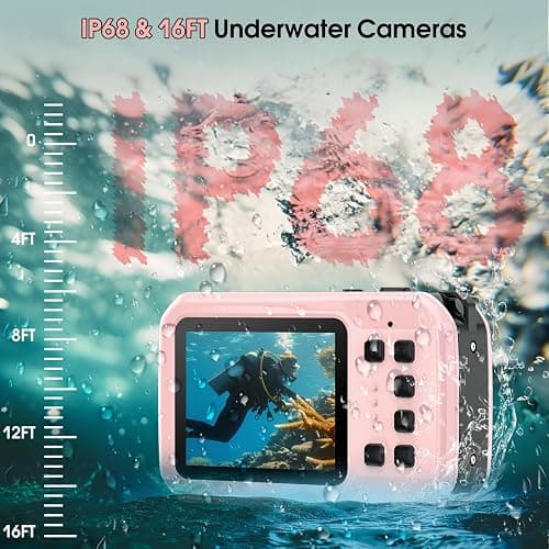 4K Underwater Camera, 64MP 16FT Waterproof Digital Camera with 16GB Card, Autofocus Floatable Waterproof Camera with IPS HD Screen, 16X Digital Zoom, Fill Light, for Surfing,Snorkeling,Swimming,Pink thumbnail 6