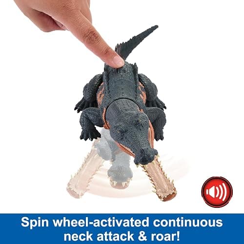 Mattel Jurassic World Wild Roar Dinosaur Toy with Sound & Attack Move, Gryposuchus Posable Action Figure Includes Digital Play, 11 inches Long - Gryposuchus thumbnail 4